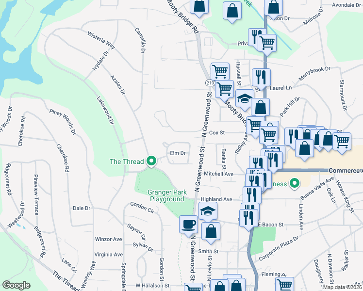 map of restaurants, bars, coffee shops, grocery stores, and more near 222 Beechwood Circle in LaGrange
