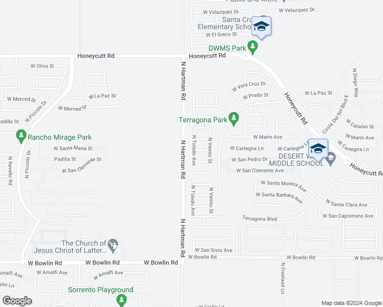 map of restaurants, bars, coffee shops, grocery stores, and more near 18892 North Toledo Avenue in Maricopa