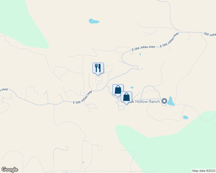 map of restaurants, bars, coffee shops, grocery stores, and more near 25102 Creek Hollow Drive in Ramona