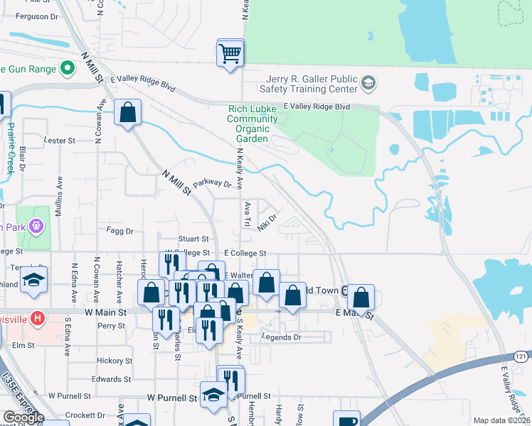 map of restaurants, bars, coffee shops, grocery stores, and more near 604 Sophia Way in Lewisville