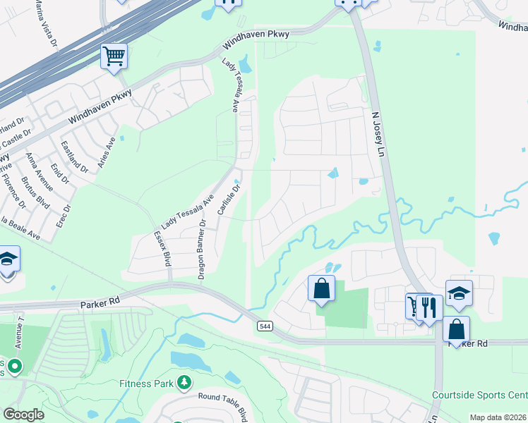 map of restaurants, bars, coffee shops, grocery stores, and more near Crider Road in Lewisville