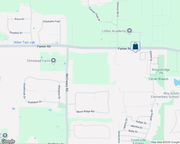 map of restaurants, bars, coffee shops, grocery stores, and more near 7221 Moss Ridge Road in Allen