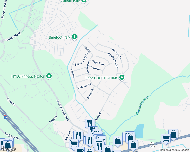 map of restaurants, bars, coffee shops, grocery stores, and more near 210 Tram Boulevard in Summerville