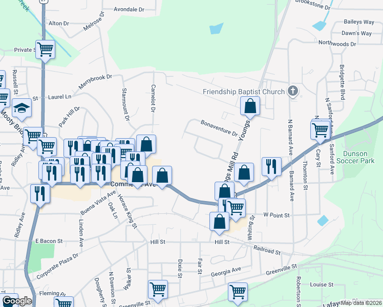 map of restaurants, bars, coffee shops, grocery stores, and more near 221 Rutland Circle in LaGrange