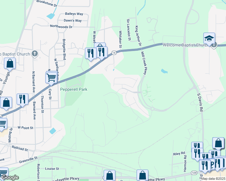 map of restaurants, bars, coffee shops, grocery stores, and more near 124 Shenandoah Lane in LaGrange