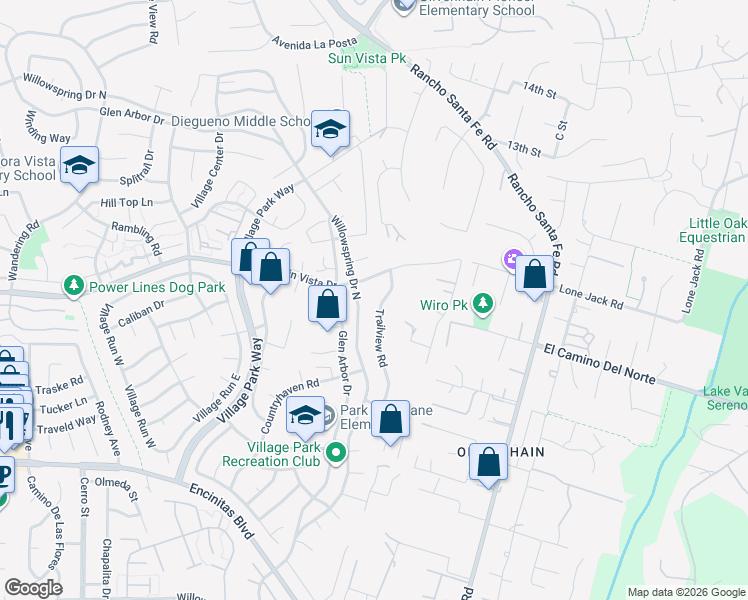map of restaurants, bars, coffee shops, grocery stores, and more near 359 Trailview Road in Encinitas
