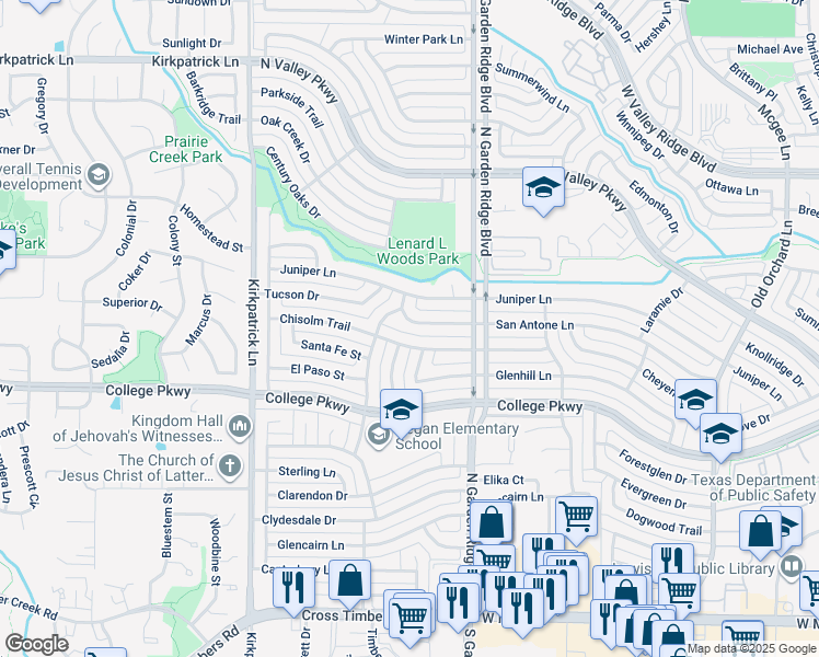 map of restaurants, bars, coffee shops, grocery stores, and more near 1668 San Antone Lane in Lewisville