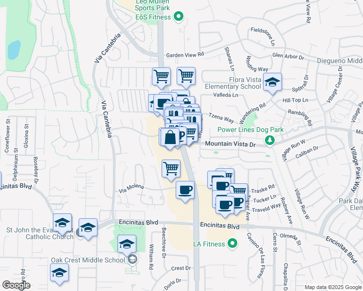 map of restaurants, bars, coffee shops, grocery stores, and more near 258 North El Camino Real in Encinitas