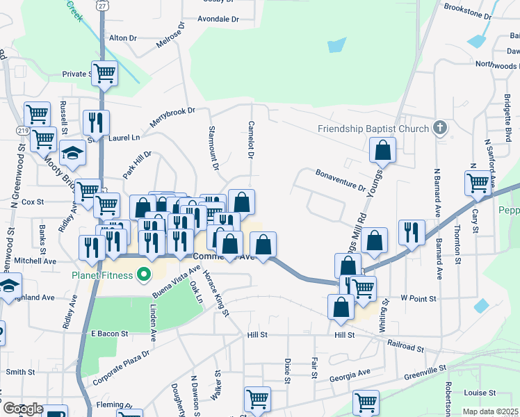 map of restaurants, bars, coffee shops, grocery stores, and more near 347 Brookridge Drive in LaGrange