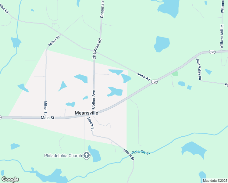map of restaurants, bars, coffee shops, grocery stores, and more near 534-661 Highway 109 in Meansville