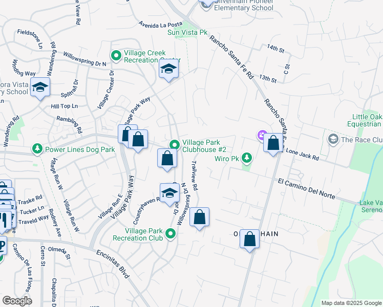 map of restaurants, bars, coffee shops, grocery stores, and more near 2125 Mountain Vista Drive in Encinitas