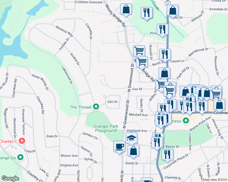 map of restaurants, bars, coffee shops, grocery stores, and more near 1700 Park Place in LaGrange