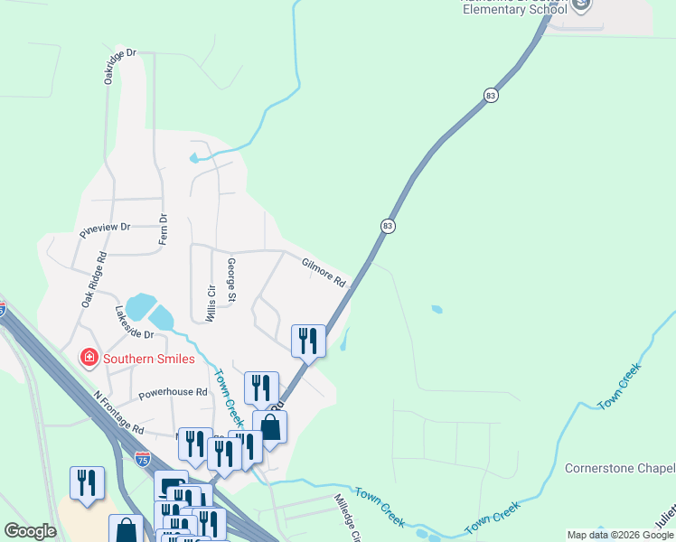 map of restaurants, bars, coffee shops, grocery stores, and more near 726 Georgia 83 in Forsyth