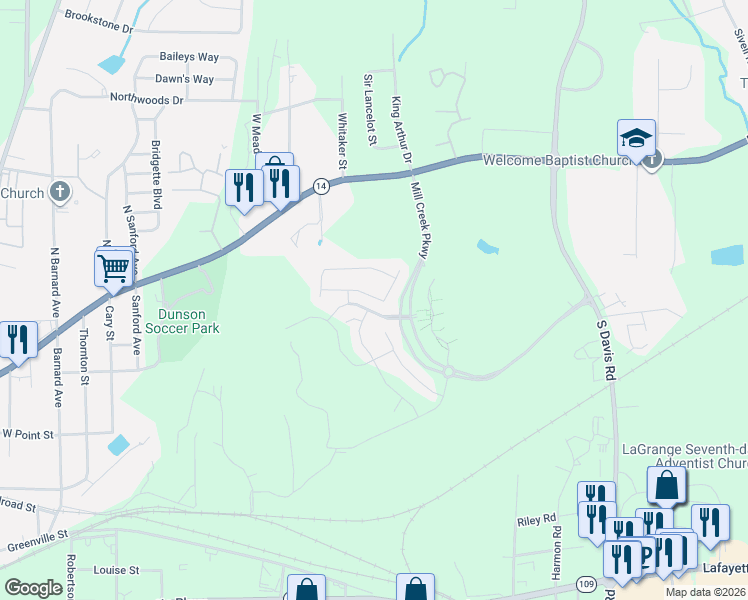 map of restaurants, bars, coffee shops, grocery stores, and more near 412 Sweetwood Court in LaGrange