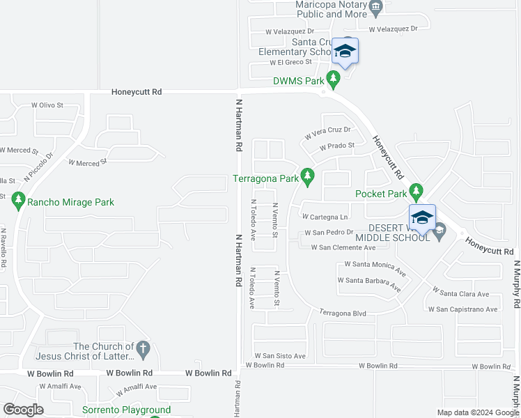 map of restaurants, bars, coffee shops, grocery stores, and more near 36575 West Nina Street in Maricopa