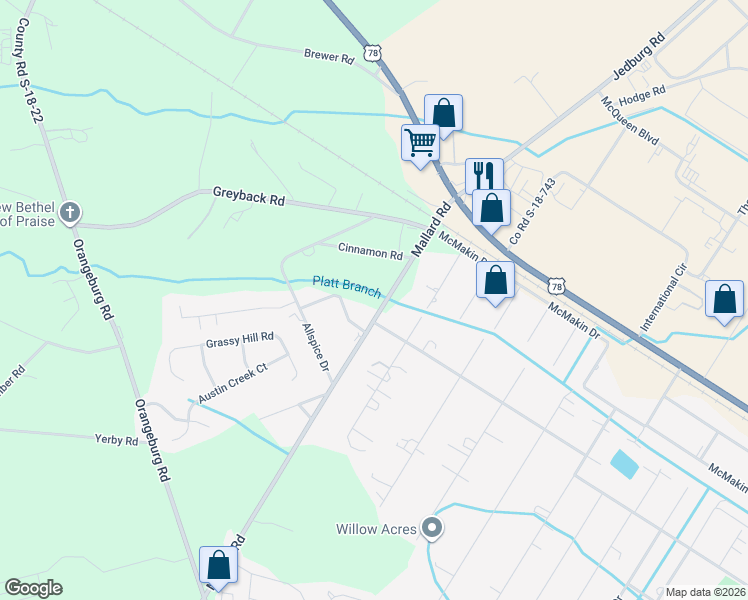 map of restaurants, bars, coffee shops, grocery stores, and more near 144K Allspice Drive in Summerville