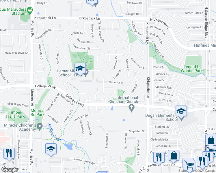 map of restaurants, bars, coffee shops, grocery stores, and more near 1461 Sedalia Drive in Flower Mound
