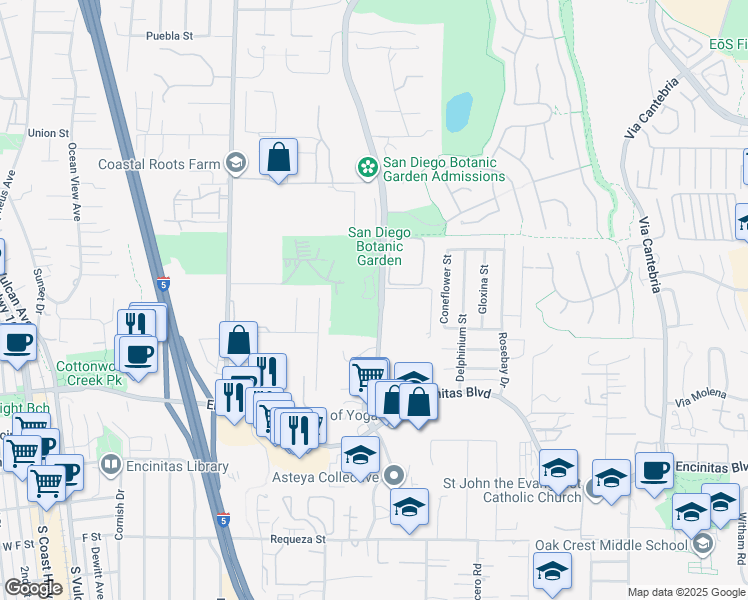 map of restaurants, bars, coffee shops, grocery stores, and more near in Encinitas