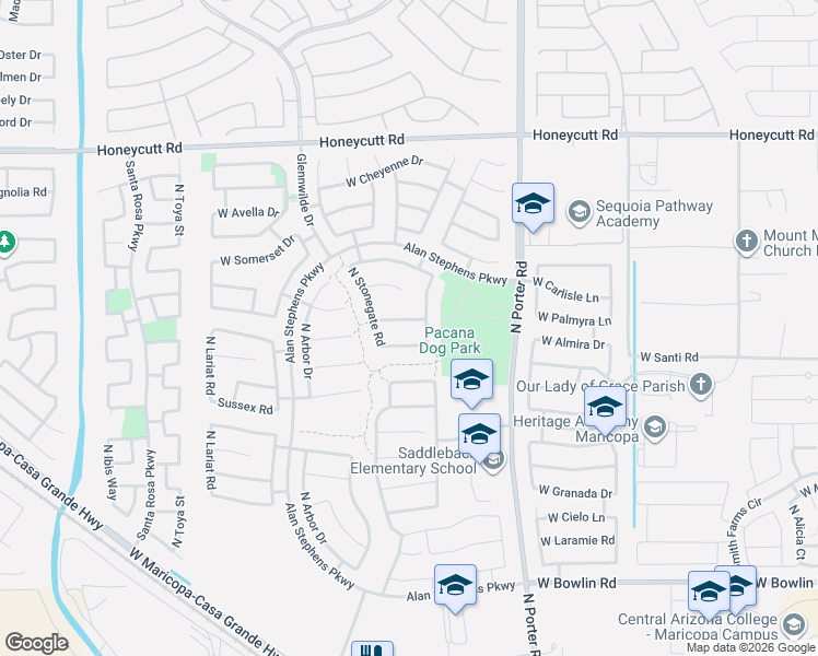 map of restaurants, bars, coffee shops, grocery stores, and more near 41968 West Almira Drive in Maricopa