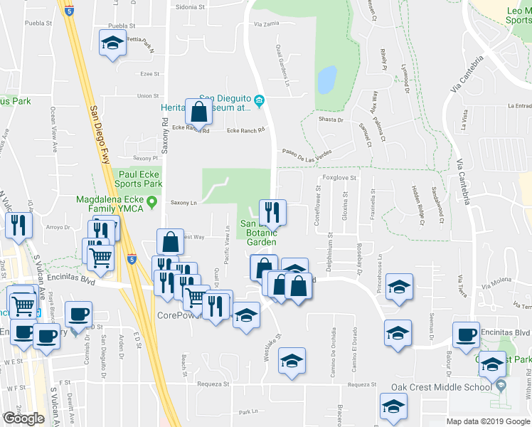 map of restaurants, bars, coffee shops, grocery stores, and more near in Encinitas