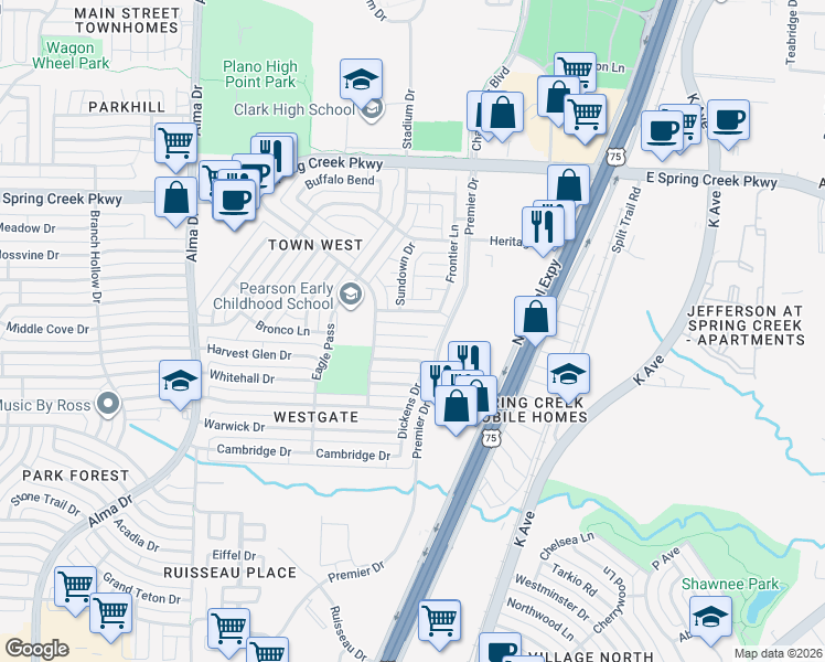 map of restaurants, bars, coffee shops, grocery stores, and more near 700 Tribal Road in Plano