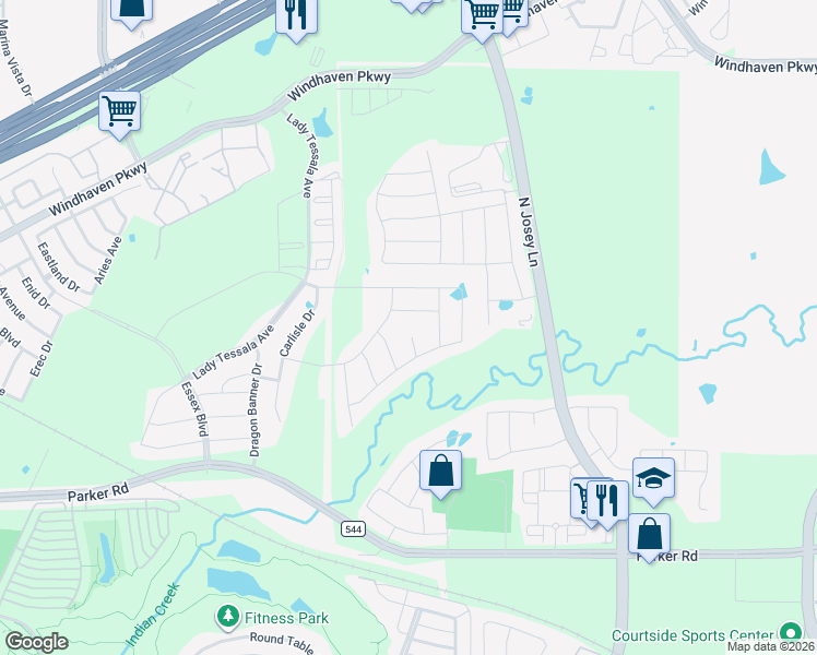 map of restaurants, bars, coffee shops, grocery stores, and more near 1740 Dame Lori Lane in Carrollton
