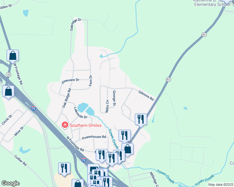 map of restaurants, bars, coffee shops, grocery stores, and more near 166 Gilmore Road in Forsyth