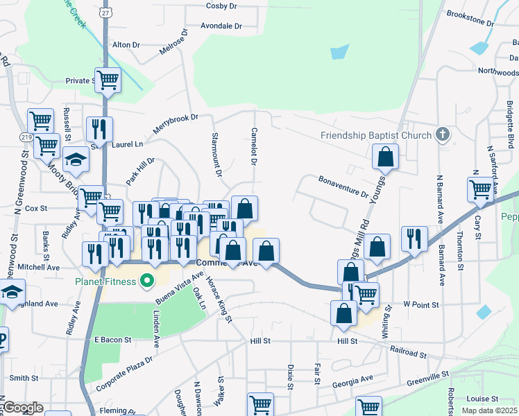 map of restaurants, bars, coffee shops, grocery stores, and more near 347 Brookridge Drive in LaGrange