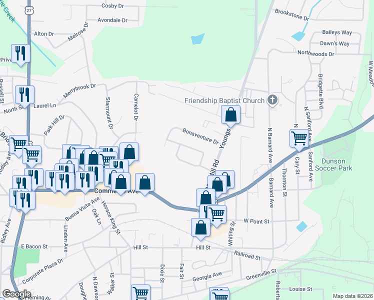 map of restaurants, bars, coffee shops, grocery stores, and more near 220 Rutland Circle in LaGrange