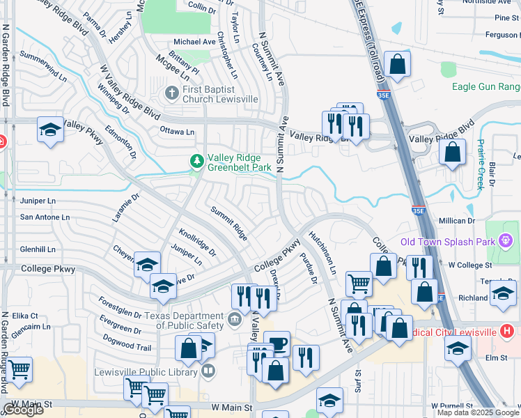 map of restaurants, bars, coffee shops, grocery stores, and more near 812 Summit Pointe in Lewisville