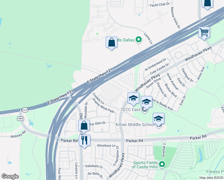 map of restaurants, bars, coffee shops, grocery stores, and more near 2458 Siskiyou Street in Lewisville