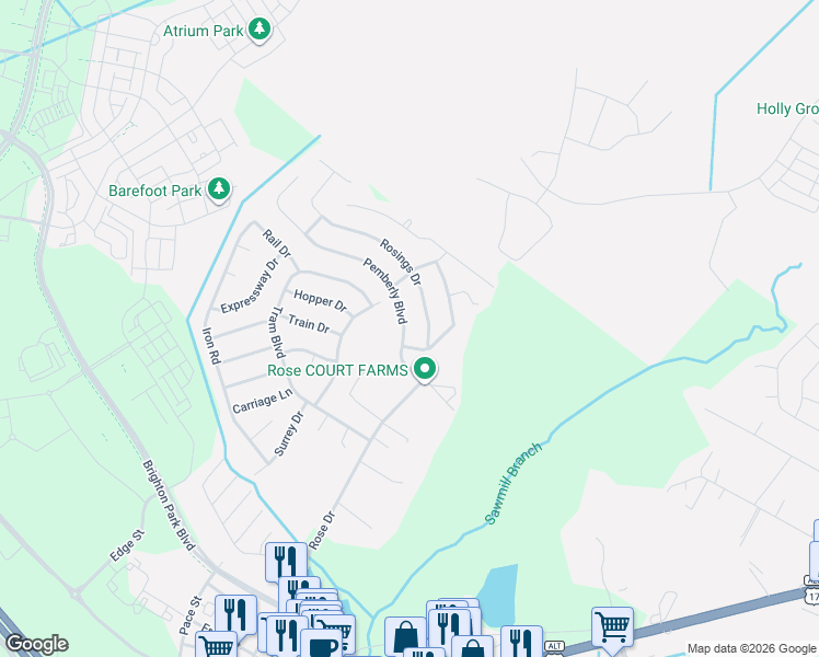 map of restaurants, bars, coffee shops, grocery stores, and more near 204 Pemberly Boulevard in Summerville