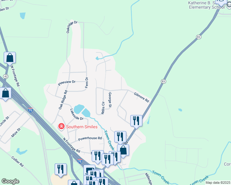 map of restaurants, bars, coffee shops, grocery stores, and more near 166 Gilmore Road in Forsyth