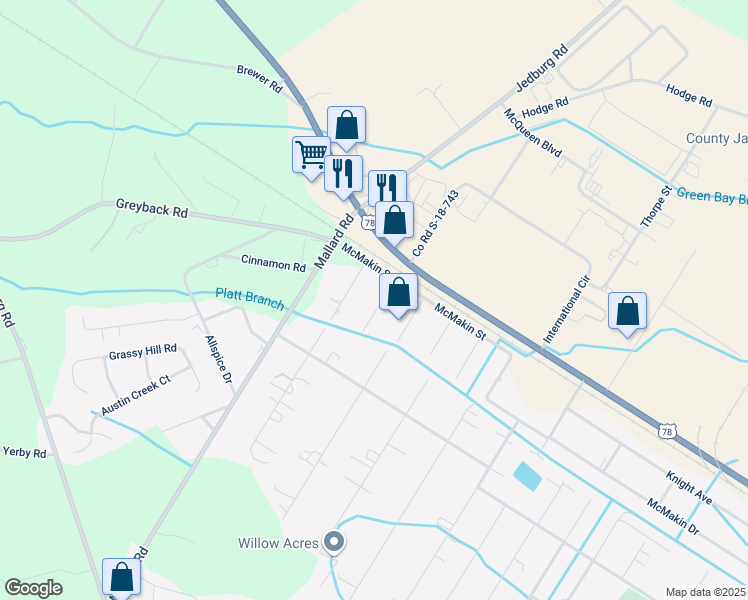 map of restaurants, bars, coffee shops, grocery stores, and more near 108 Chiles Drive in Summerville