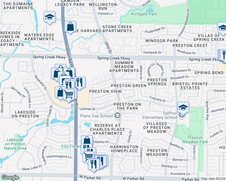 map of restaurants, bars, coffee shops, grocery stores, and more near 4705 Holly Berry Drive in Plano