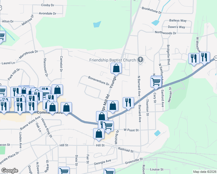 map of restaurants, bars, coffee shops, grocery stores, and more near 157 Youngs Mill Road in LaGrange