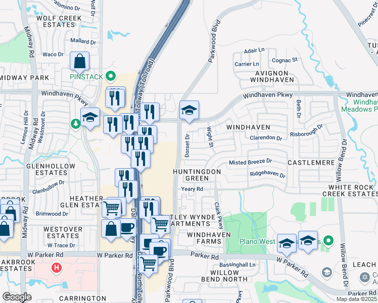 map of restaurants, bars, coffee shops, grocery stores, and more near 5920 Hempstead Drive in Plano
