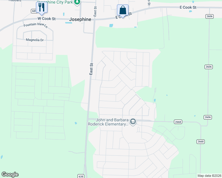 map of restaurants, bars, coffee shops, grocery stores, and more near 404 Saw Mill Road in Royse City
