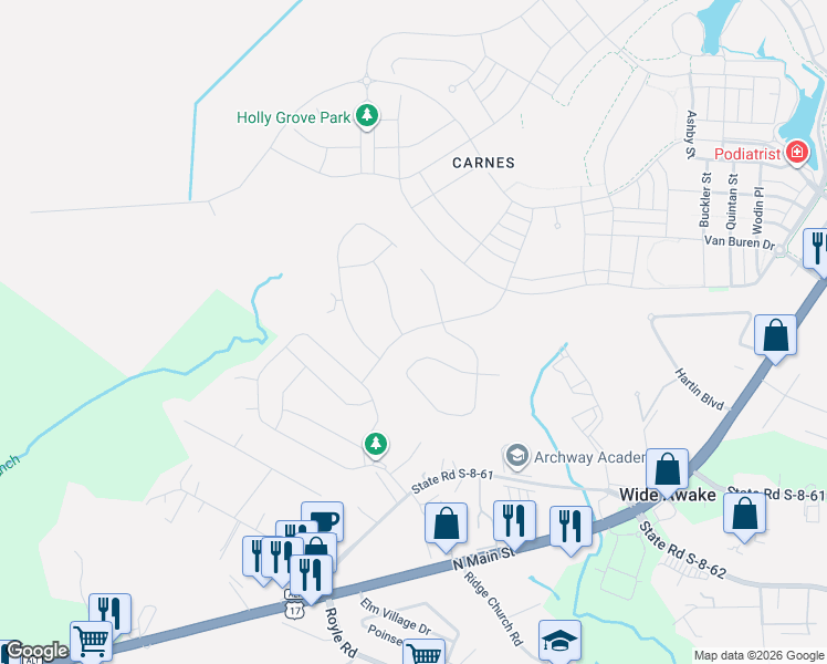 map of restaurants, bars, coffee shops, grocery stores, and more near 113 Clydesdale Circle in Summerville