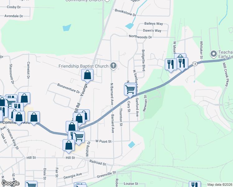 map of restaurants, bars, coffee shops, grocery stores, and more near 55 North Barnard Avenue in LaGrange