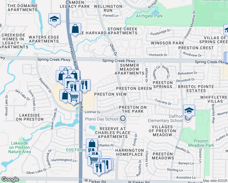 map of restaurants, bars, coffee shops, grocery stores, and more near 4705 Holly Berry Drive in Plano