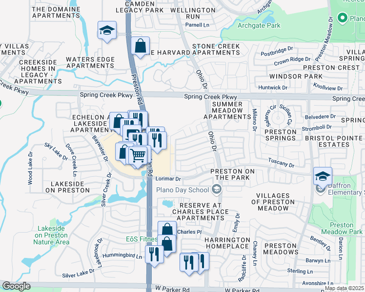 map of restaurants, bars, coffee shops, grocery stores, and more near 4829 Bull Run Drive in Plano