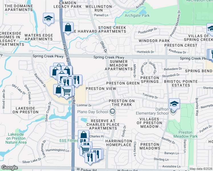 map of restaurants, bars, coffee shops, grocery stores, and more near 4705 Holly Berry Drive in Plano