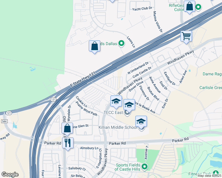 map of restaurants, bars, coffee shops, grocery stores, and more near 328 Almanor Street in Lewisville