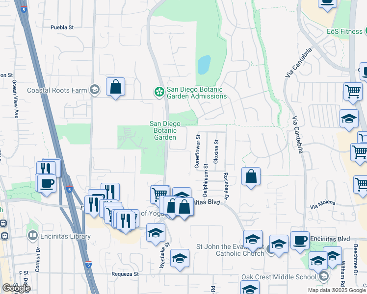 map of restaurants, bars, coffee shops, grocery stores, and more near 1108 Quail Gardens Court in Encinitas
