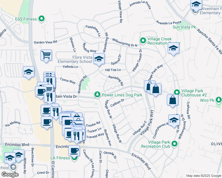 map of restaurants, bars, coffee shops, grocery stores, and more near 1749 Edgefield Lane in Encinitas
