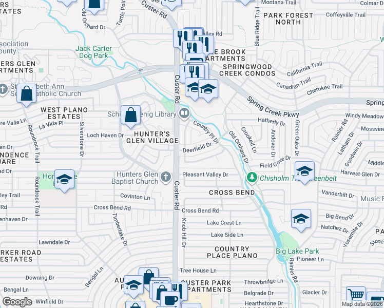 map of restaurants, bars, coffee shops, grocery stores, and more near 1929 Sparrows Point Drive in Plano