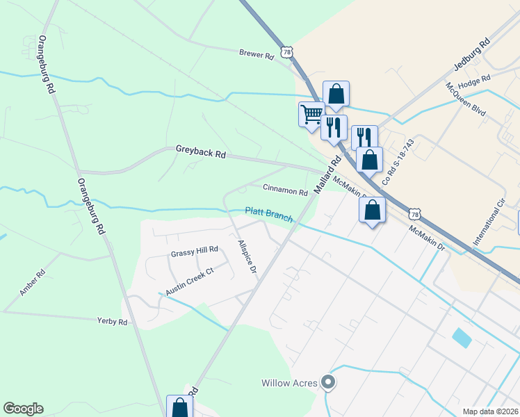 map of restaurants, bars, coffee shops, grocery stores, and more near 144K Allspice Drive in Summerville