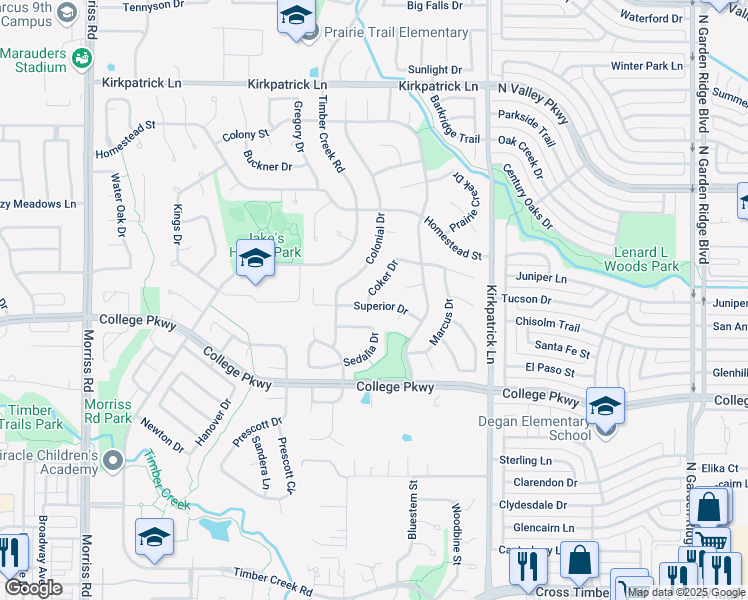 map of restaurants, bars, coffee shops, grocery stores, and more near 1336 Superior Drive in Flower Mound