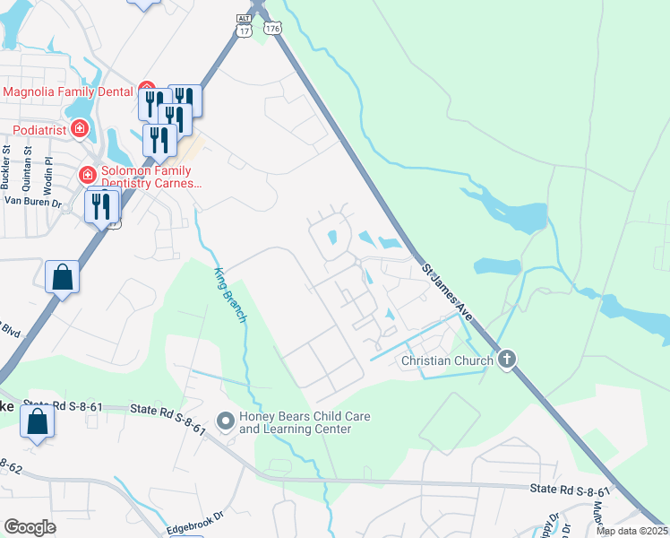 map of restaurants, bars, coffee shops, grocery stores, and more near 296 Village Stone Circle in Summerville